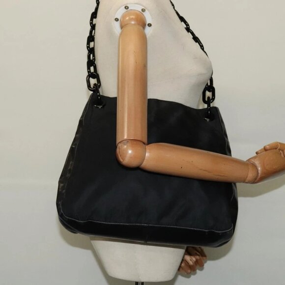 PRADA Shoulder Bag Nylon Plastic Black Silver Auth ep9367 - Picture 3 of 16